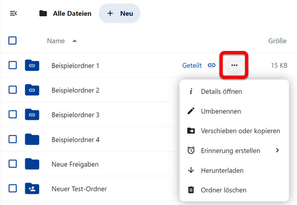 Kontextmenü und Drei-Punkte-Menü