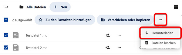 Die Funktion "Herunterladen" wurde über das Drei-Punkte-Menü eingeblendet