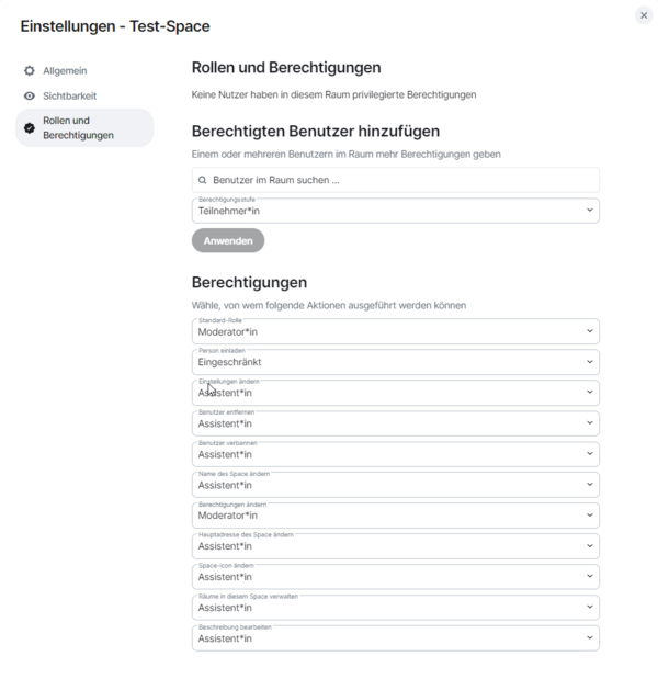 Rollen und Berechtigungen von Spaces