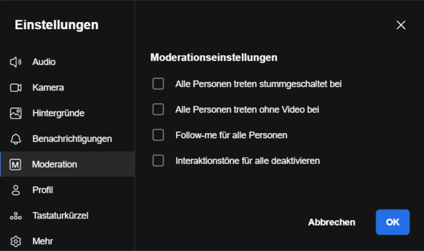 Einstellungen für Moderator*innen