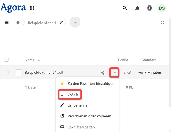 Der Punkt "Details" im Drei-Punkte-Menü