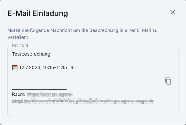 Das Fenster "E-Mail-Einladung" mit der Schaltfläche "In die Zwischenablage kopieren"