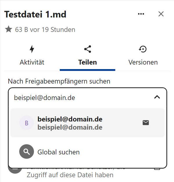 Datei per E-Mail-Adresse teilen