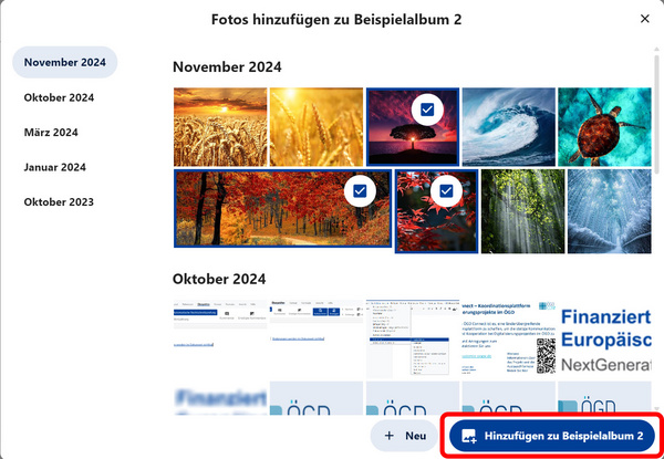 Ausgewählte Medien hinzufügen