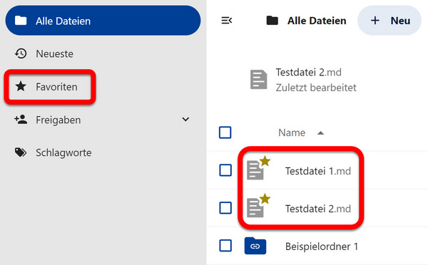 Favoriten im Menü und in der Dateiliste