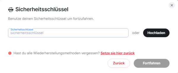 Sicherheitsschlüssel eingeben