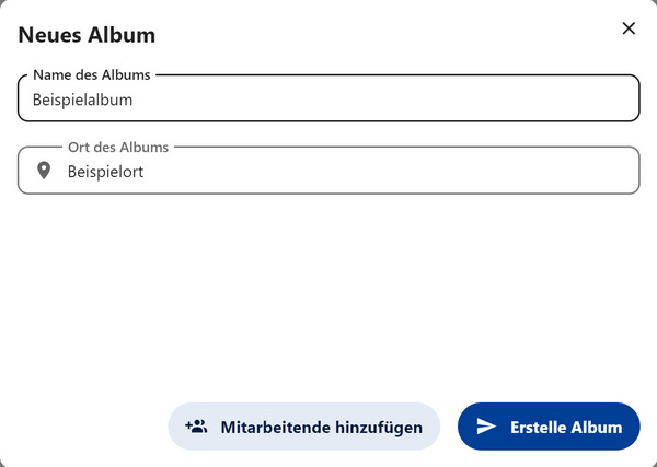 Namen und Ort des Albums eingeben