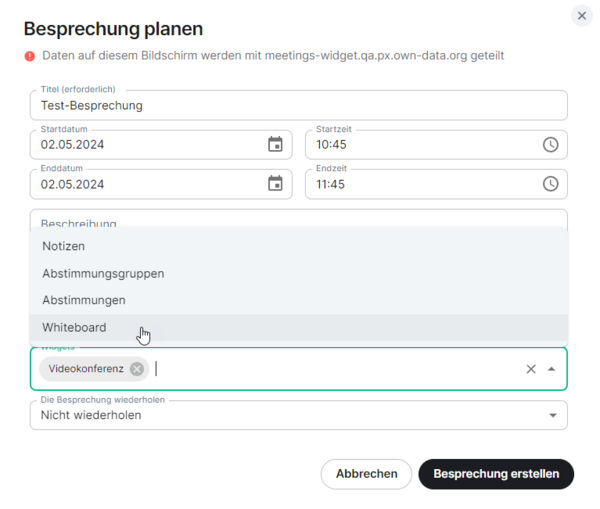 Whiteboard- Besprechung planen