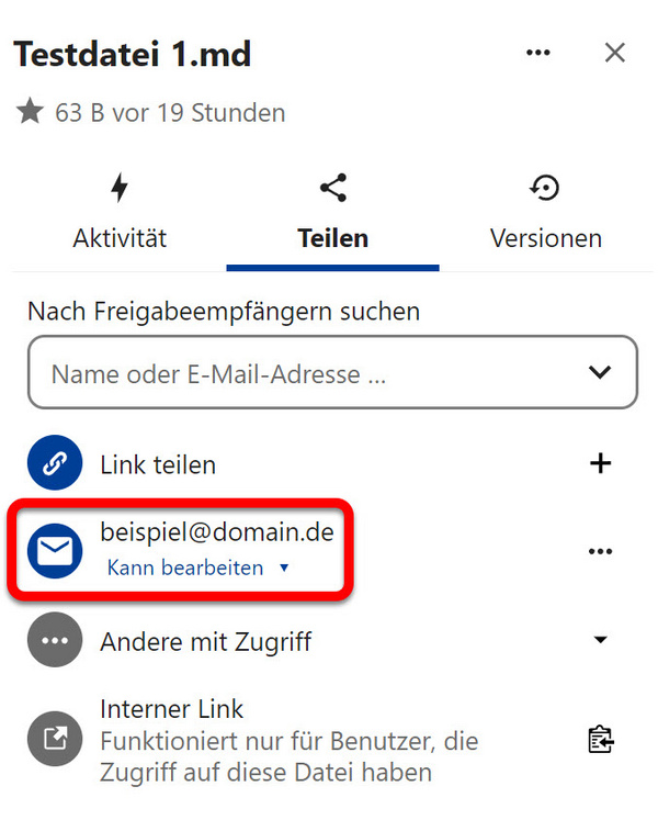 Eine E-Mail-Freigabe erscheint mit einem Briefsymbol in der Übersicht