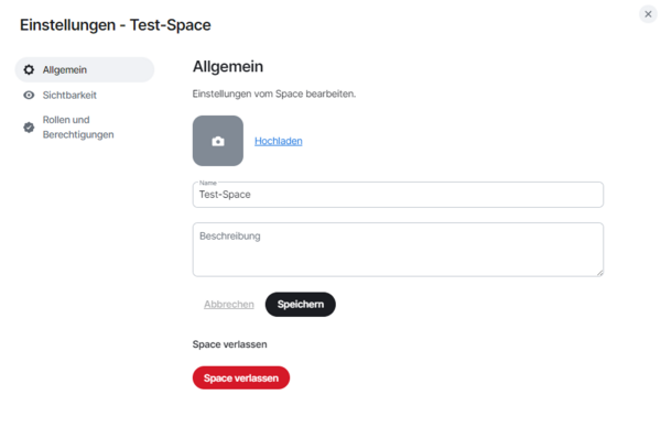 Einstellungen in Spaces