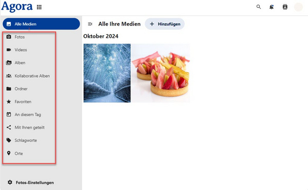 Hauptmenü des Bildermoduls