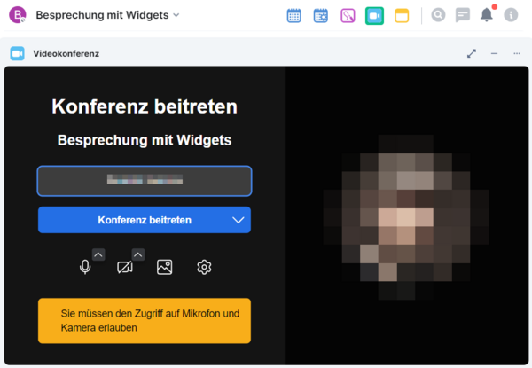 Ansicht des Videokonferenz-Widgets, bevor der Konferenz beigetreten wurde