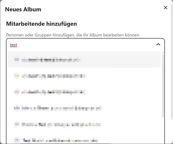 Mitarbeitende hinzufügen, gewünschte Personen suchen und auswählen