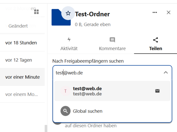 Datei per E-Mail-Adresse teilen