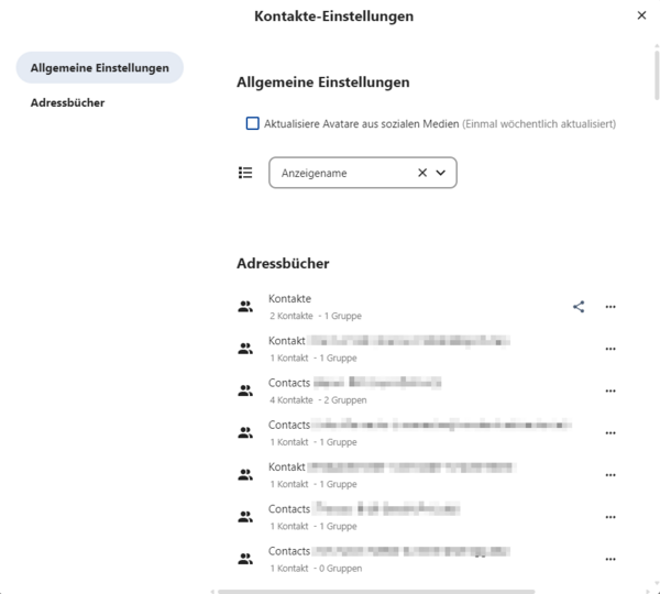 Kontakte-Einstellungen