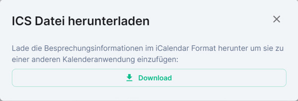 Das Fenster "ICS-Datei herunterladen" mit der Schaltfläche "Download"