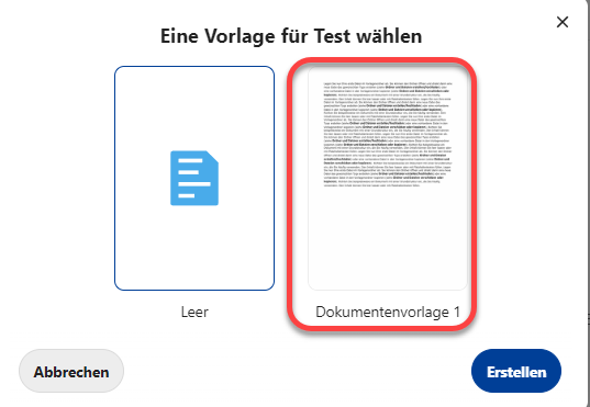 Fenster zur Vorlagenwahl