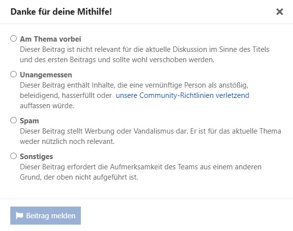 Gründe für das Melden eines Beitrags