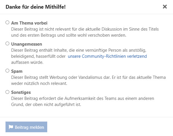 Gründe für das Melden eines Beitrags
