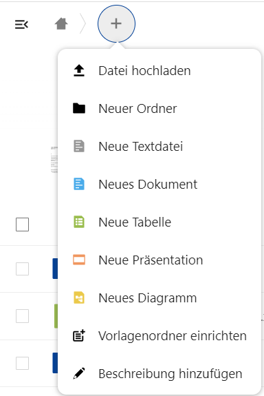 Auswahlmenü Datei-Erstellung